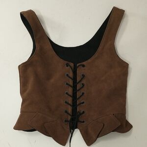 Pendragon Basic Suede Bodice Brown Large w Picadilles Real Leather Corset Long